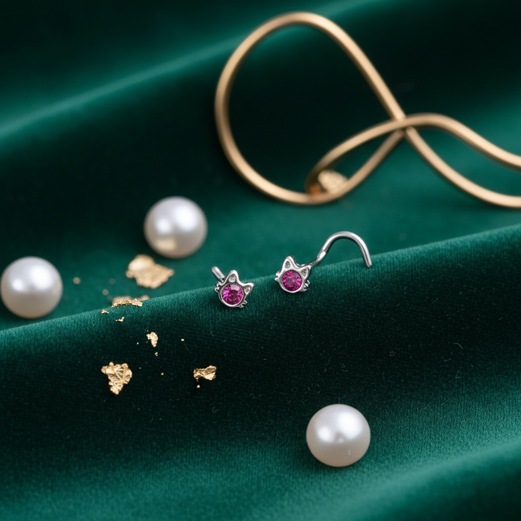 Set of 2 Adorable Cat Nose Zircon Studs for Various Piercings